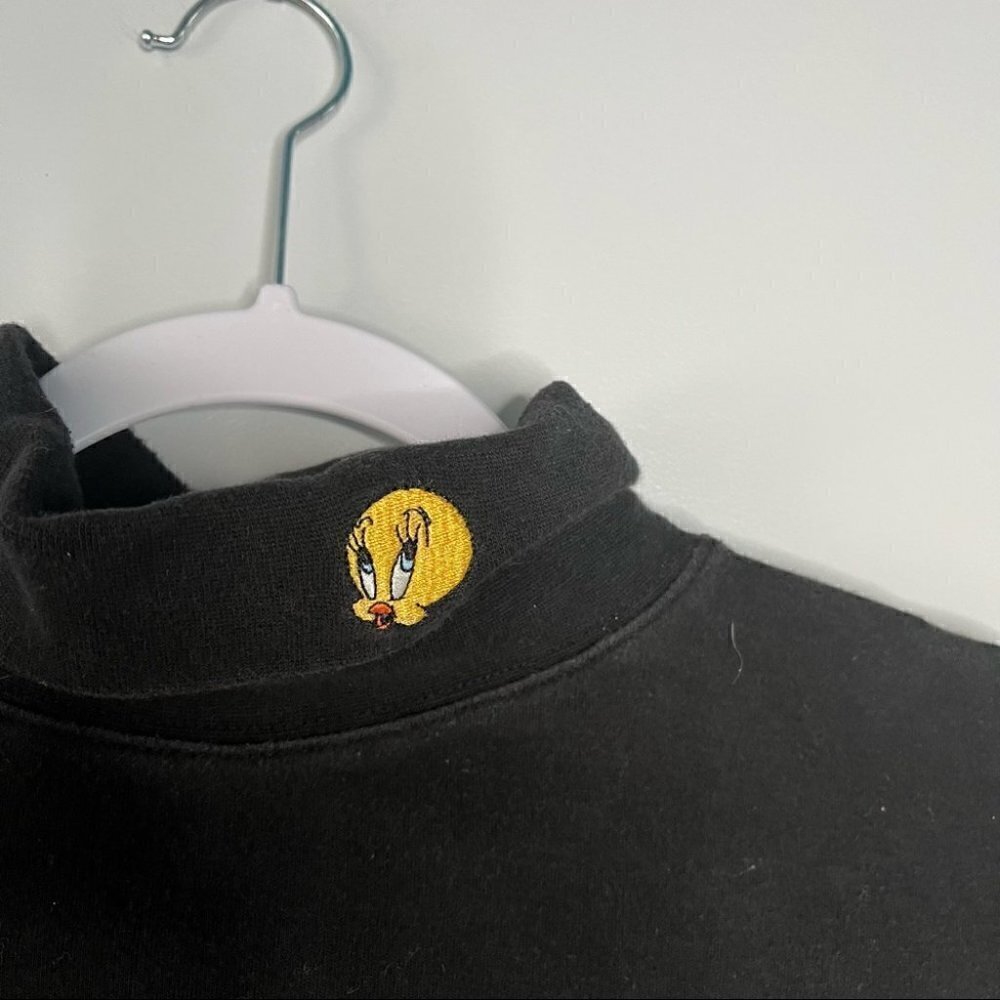 Vintage Warner Brothers Tweety Bird Black Embroidered Turtleneck Shirt